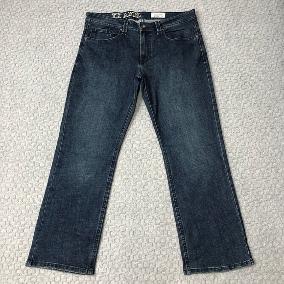 TK Axel Jeans Mens 36x32 Blue Slim Bootcut Dark Wash Denim Stretch Everyday Norm - Picture 1 of 9